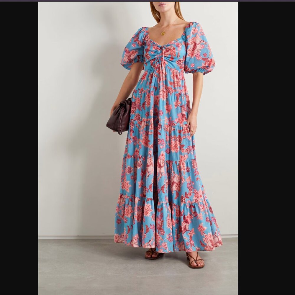 NWT - CARA CARA Quinn printed cotton-voile maxi dress - Pink and Blue - size S